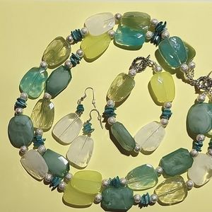 Clear green and white necklace set